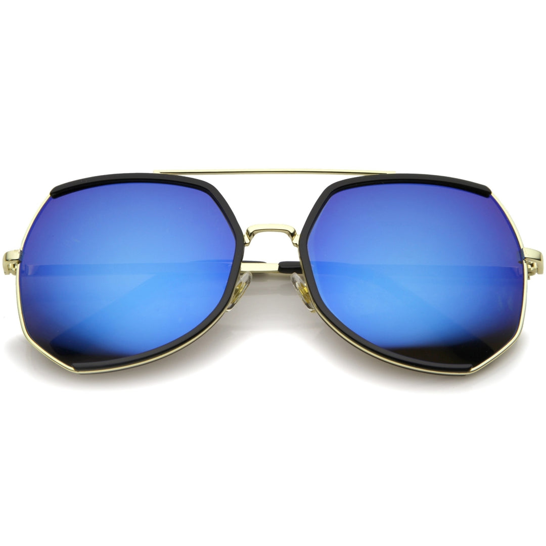 Womens Fashion Gold Metal Crossbar Mirror Lens Oversized Sunglasses 64mm Image 6