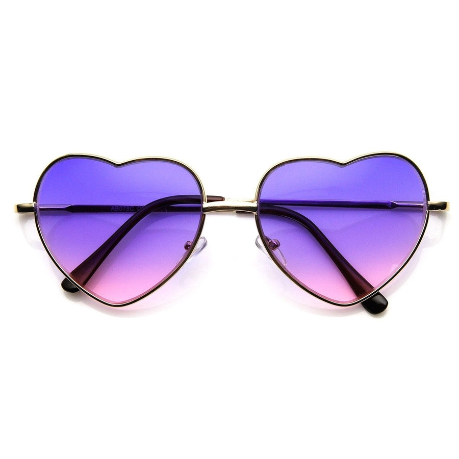 Womens Metal Heart Shaped Sunglasses Multi Color Tinted Lens UV Protection Image 1