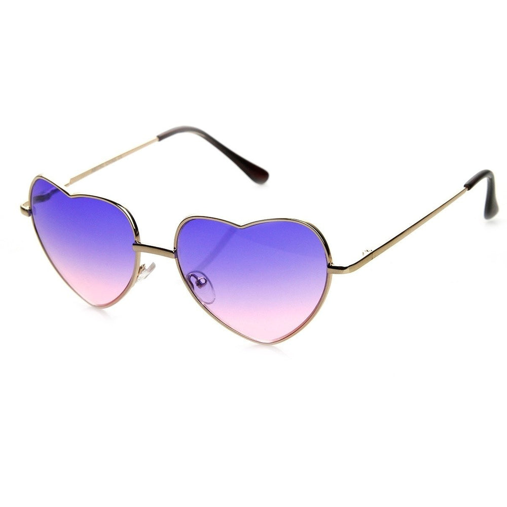 Womens Metal Heart Shaped Sunglasses Multi Color Tinted Lens UV Protection Image 2