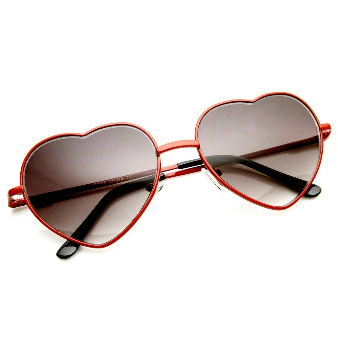 Womens Cute Heart Shaped Sunglasses Thin Metal UV Protection 52mm Lens Width Image 4