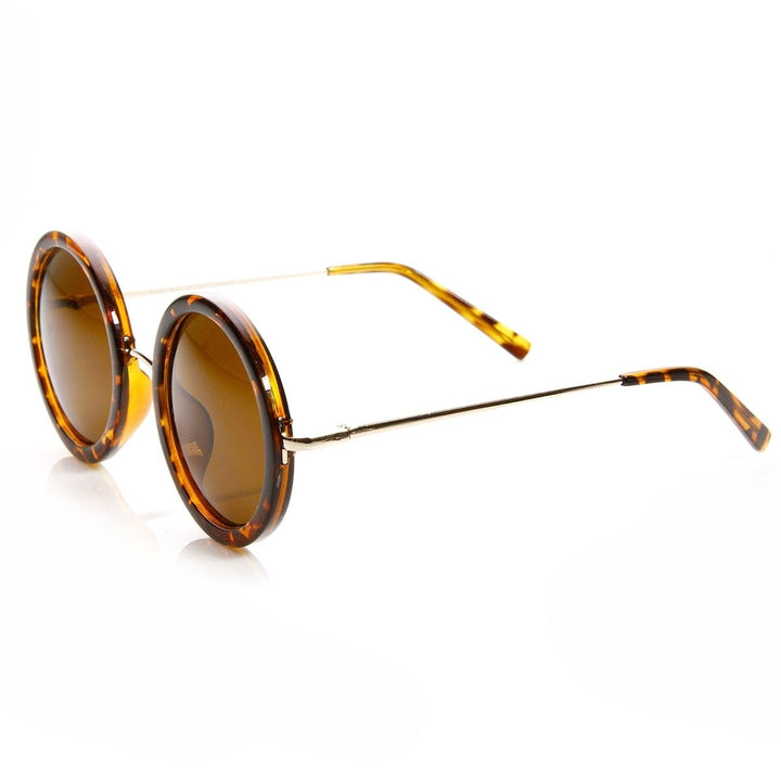 Womens High Fashion Chic Round Circle Sunglasses with Metal Arms Image 3