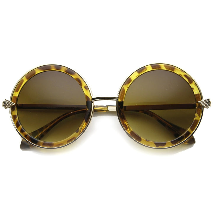 Womens Round Sunglasses Metal Arrow Accent UV Protection Acetate Frame 52mm Image 2