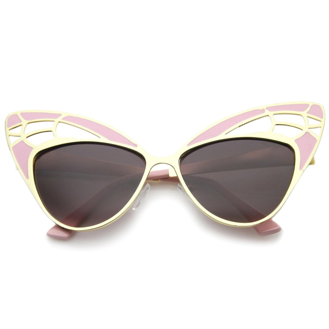 Womens High Fashion Metal Cutout Oversize Butterfly Sunglasses 55mm Image 4