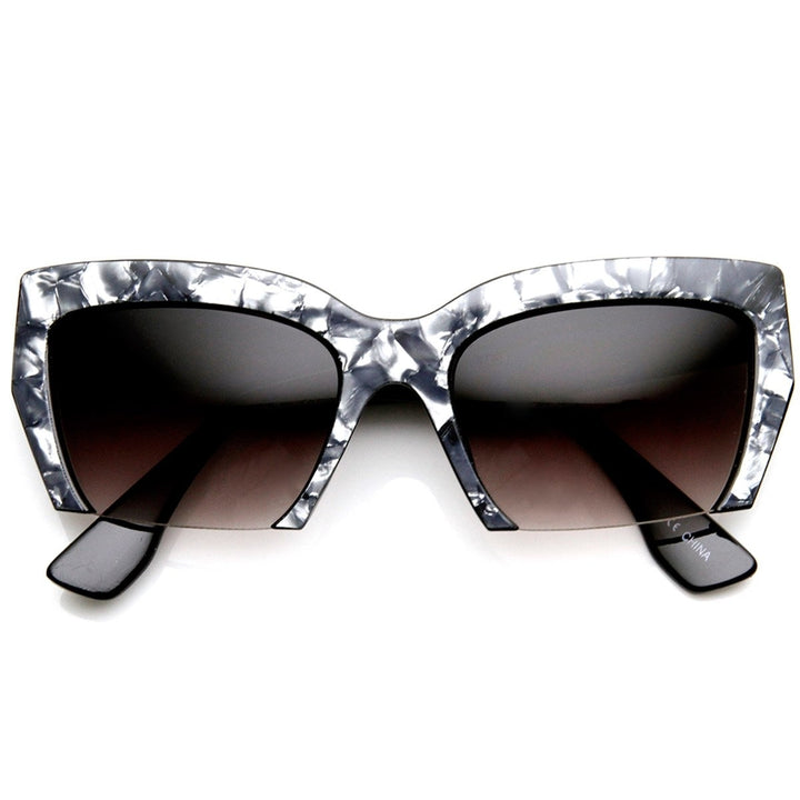 Womens Cat Eye Sunglasses Marbleized Half Frame UV400 Protection Fashion Eyewear Image 1