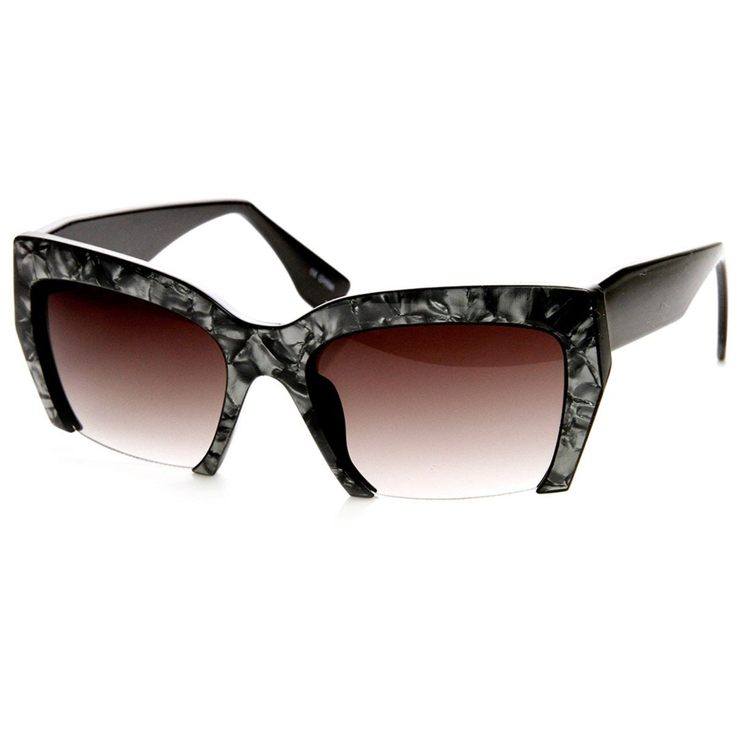 Womens Cat Eye Sunglasses Marbleized Half Frame UV400 Protection Fashion Eyewear Image 2