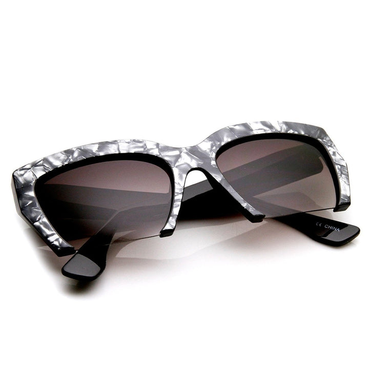 Womens Cat Eye Sunglasses Marbleized Half Frame UV400 Protection Fashion Eyewear Image 4