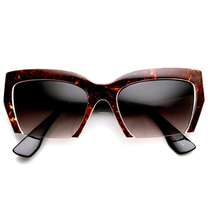 Womens Cat Eye Sunglasses Marbleized Half Frame UV400 Protection Fashion Eyewear Image 6