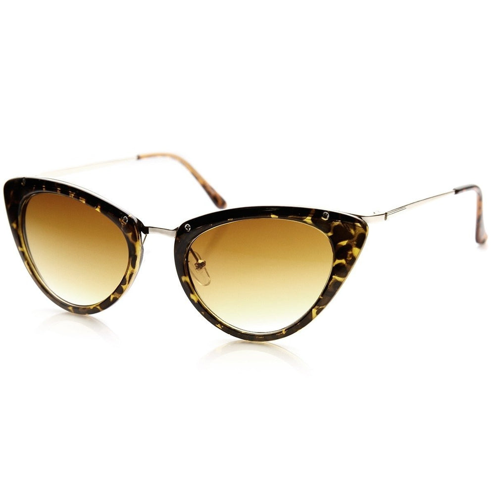 Womens Mod Metallic Cat Eye Sunglasses Retro UV400 Gradient Lens Acetate Frame Image 2