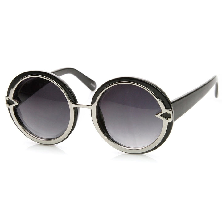 Womens Oversize Round Sunglasses with Metal Trim UV400 Protection Fashionable Image 6