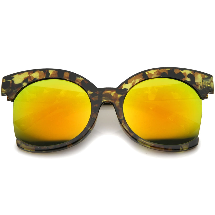 Womens Oversize Side Cut Marble Frame Iridescent Lens Cat Eye Sunglasses 59mm Image 1