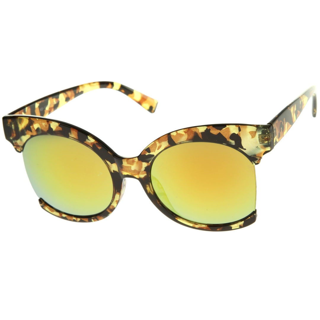 Womens Oversize Side Cut Marble Frame Iridescent Lens Cat Eye Sunglasses 59mm Image 2