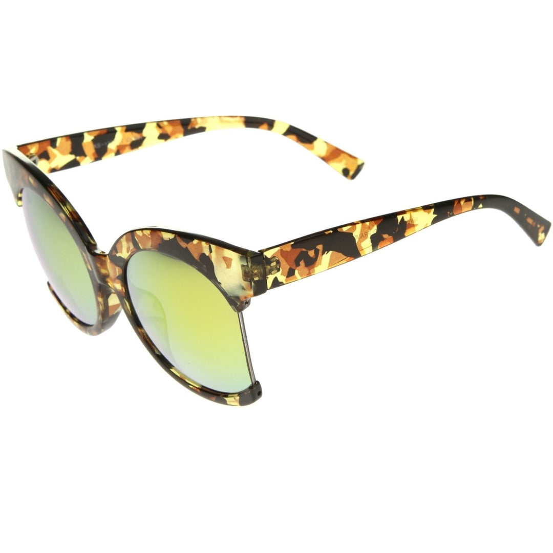 Womens Oversize Side Cut Marble Frame Iridescent Lens Cat Eye Sunglasses 59mm Image 3