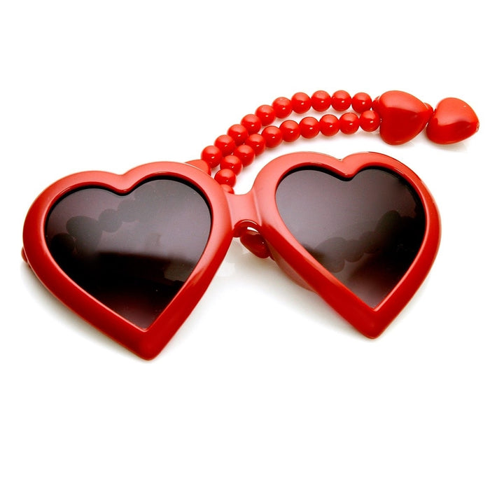 Womens Oversized Heart Shaped Sunglasses with Beaded Temples UV400 Protection Image 2