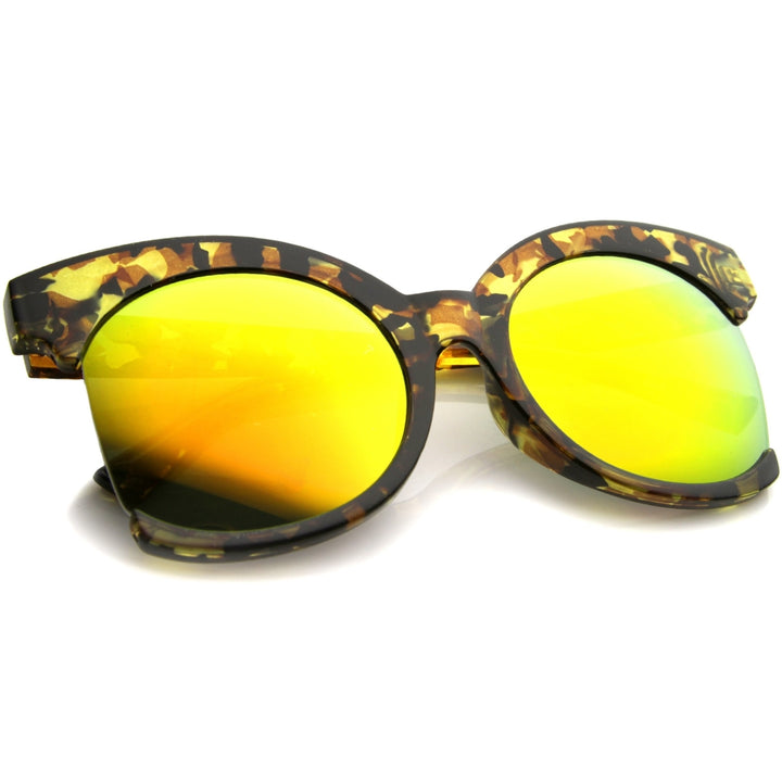 Womens Oversize Side Cut Marble Frame Iridescent Lens Cat Eye Sunglasses 59mm Image 4