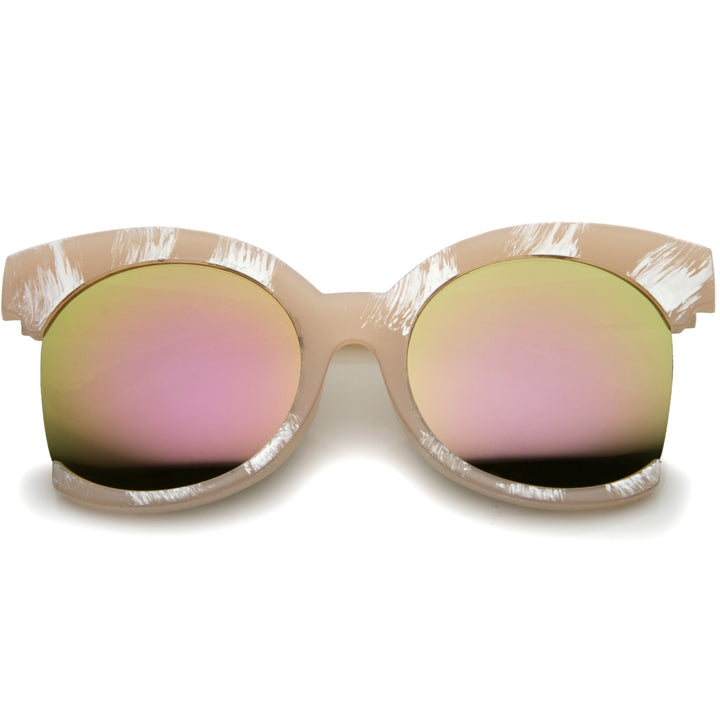 Womens Oversize Side Cut Marble Frame Iridescent Lens Cat Eye Sunglasses 59mm Image 4