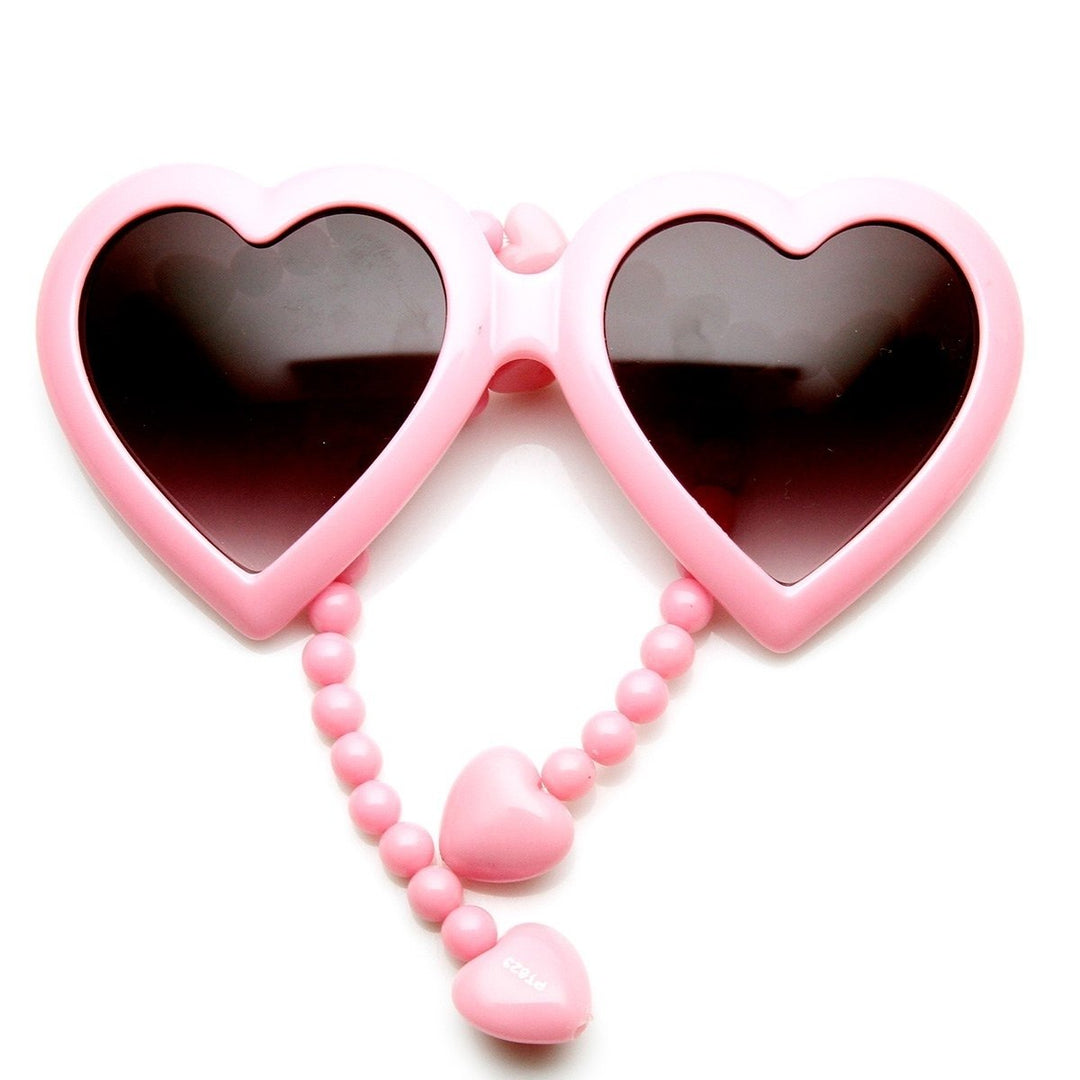 Womens Oversized Heart Shaped Sunglasses with Beaded Temples UV400 Protection Image 4