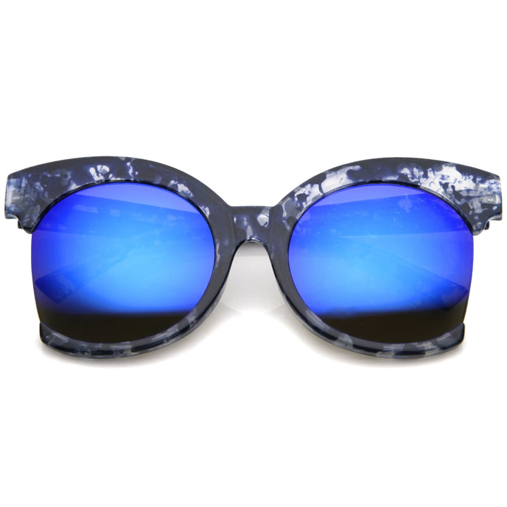 Womens Oversize Side Cut Marble Frame Iridescent Lens Cat Eye Sunglasses 59mm Image 6