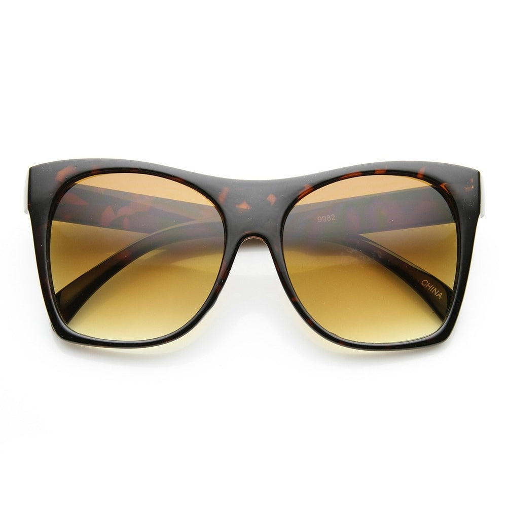 Womens Oversized High Temple Square Frame Cat Eye Sunglasses Image 2