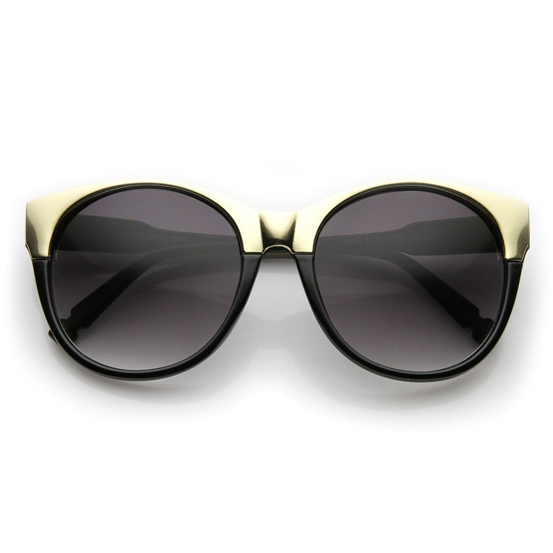 Womens Oversized Gold 2-Tone Cat Eye Sunglasses UV400 Protection Plastic Frame Image 1