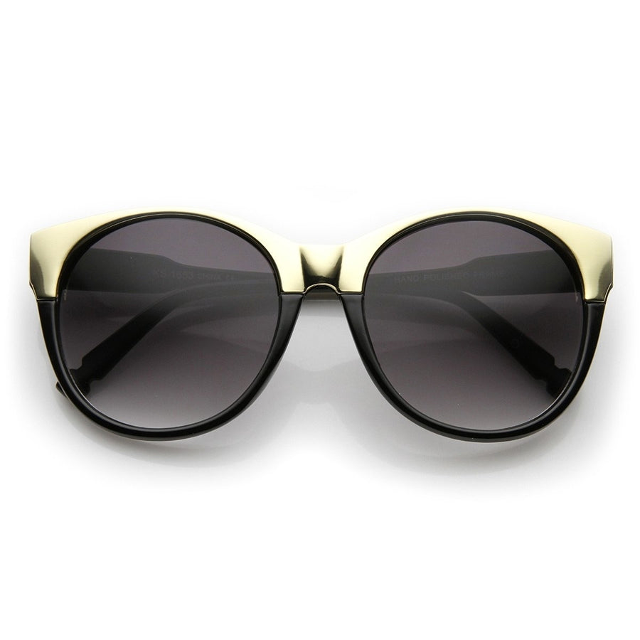 Womens Oversized Pointed Gold 2-Tone Cat Eye Sunglasses Image 1