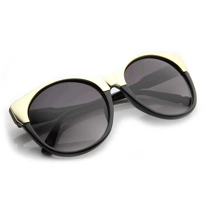 Womens Oversized Gold 2-Tone Cat Eye Sunglasses UV400 Protection Plastic Frame Image 4