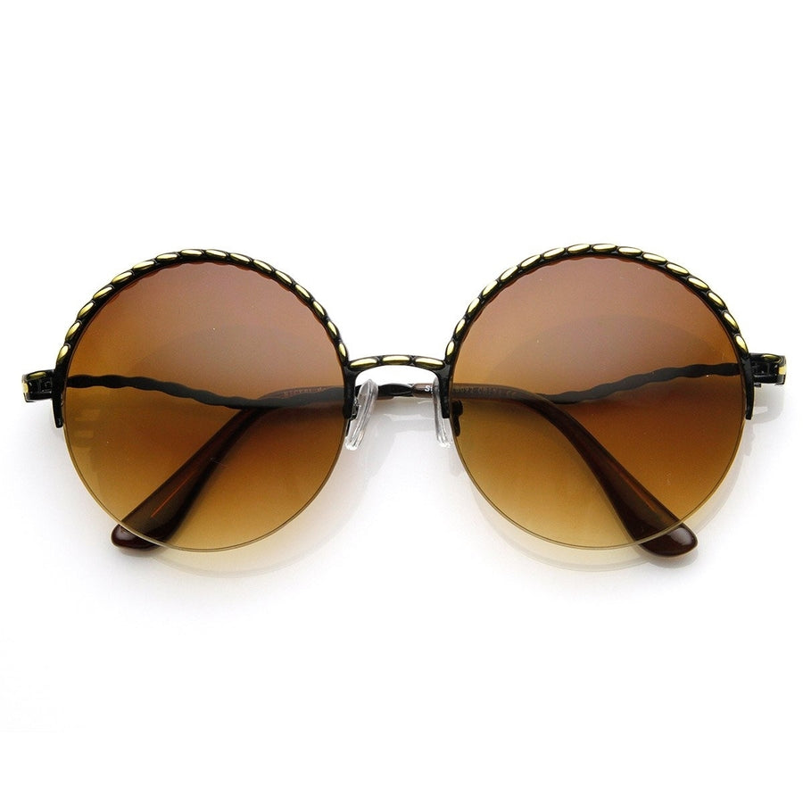 Womens Oversized Semi Rimless Metal Round Sunglasses Image 1