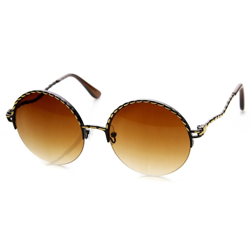 Womens Oversized Semi Rimless Metal Round Sunglasses Image 2