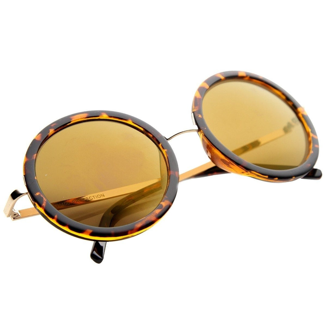 Womens Retro Round Sunglasses Color Mirror Lens Oversized UV400 Protection Image 4