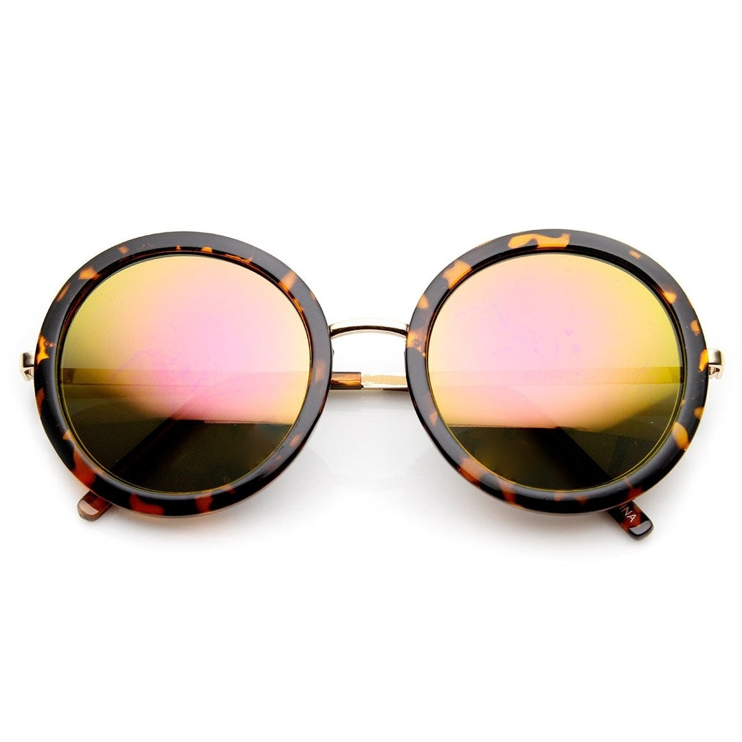 Womens Retro Round Sunglasses Color Mirror Lens Oversized UV400 Protection Image 4