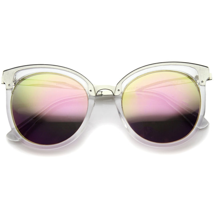 Womens Round Oversized Translucent High Temple Color Mirrored Lens Cat Eye Sunglasses Image 6