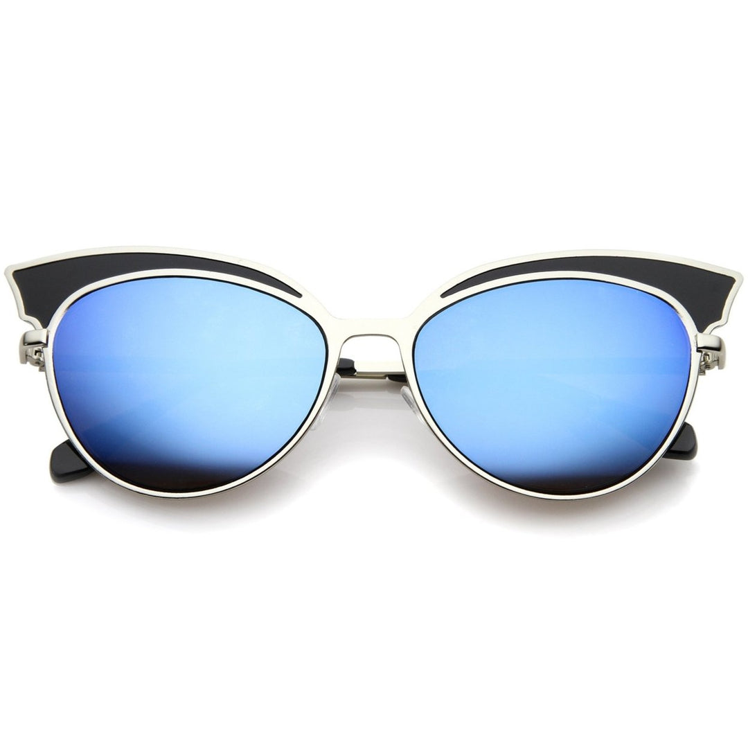 Womens Two-Tone Oversized Metal Mirrored Cat Eye Sunglasses 57mm Image 1