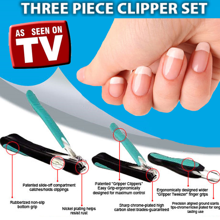 Gripper Clipper 3 Piece Manicure Set with Rubberized Grip Image 3