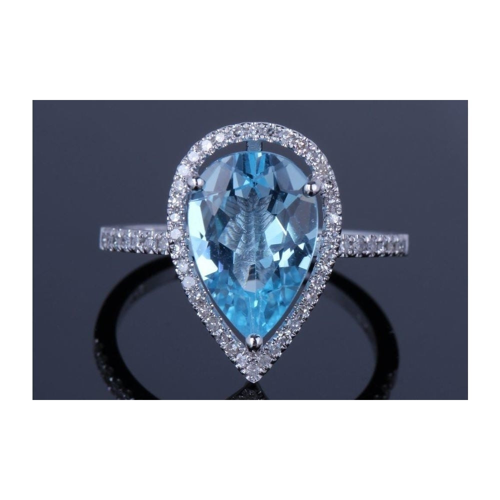 4.00 CTTW Genuine Blue Topaz Gemstone Pear Cut Ring Image 1