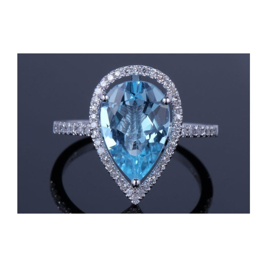 4.00 CTTW Genuine Blue Topaz Gemstone Pear Cut Ring Image 1