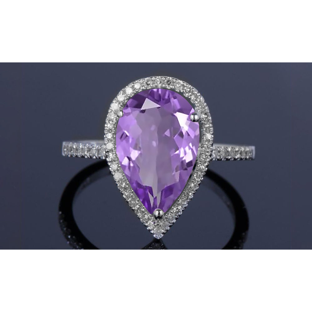 4.00 CTTW Genuine Amethyst Gemstone Pear Cut Ring Image 1