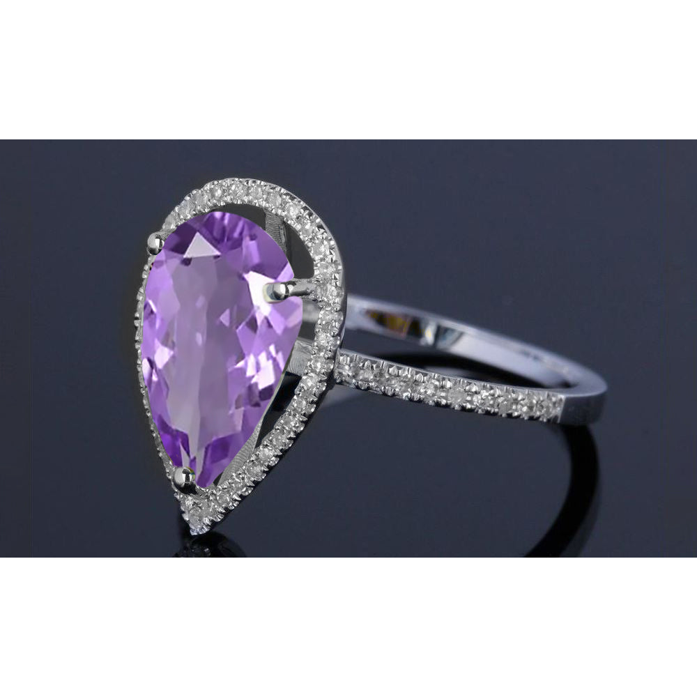 4.00 CTTW Genuine Amethyst Gemstone Pear Cut Ring Image 2