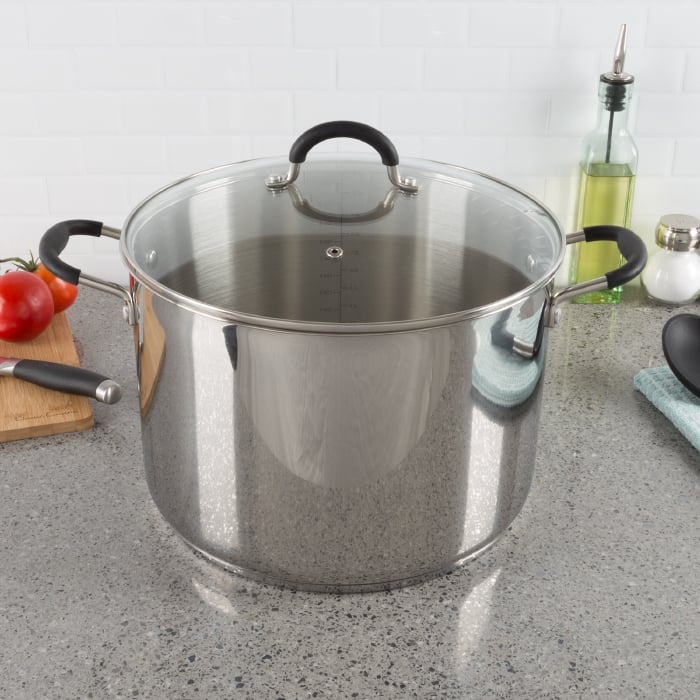 Large Stainless Steel Stock Pot with Lid Vent Hole Induction Ready 12 Quart Image 1