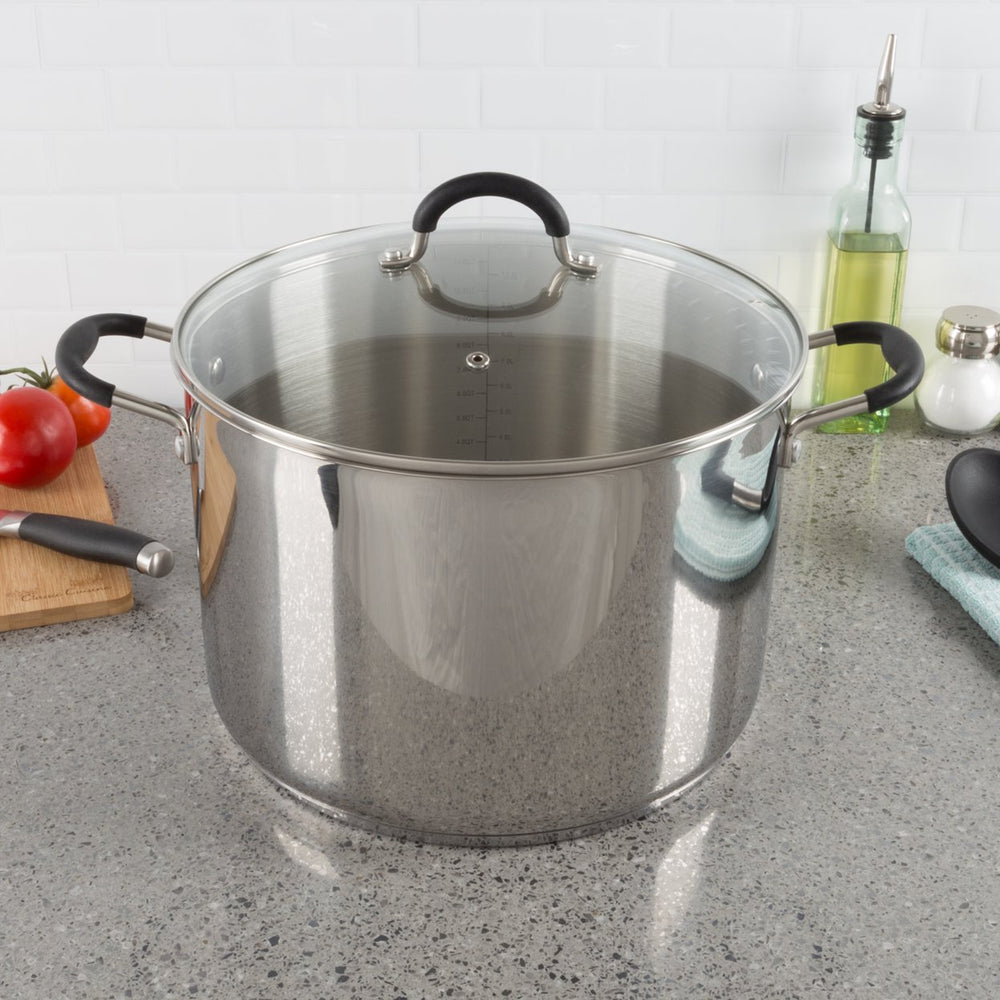 Large Stainless Steel Stock Pot with Lid Vent Hole Induction Ready 12 Quart Image 2
