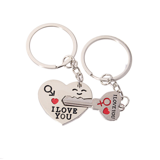 Arrow and I Love You Heart and Key Couple Key Chain Ring Keyring Lover Gift Image 1