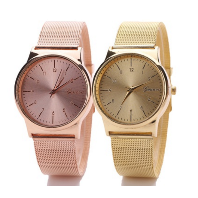 Womens Classic Gold Quartz Stainless Steel Wrist Watch Image 1