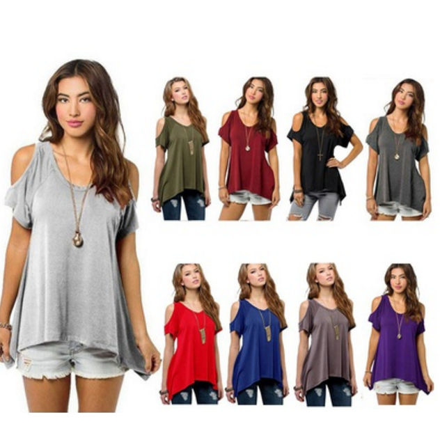 Women Fashion Off Shoulder Ladys Casual Loose T-shirts Tops Soft Cotton Blouse Image 1