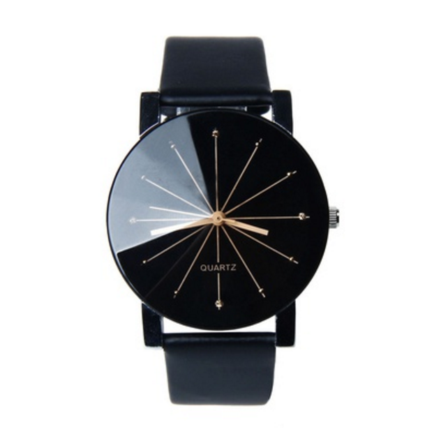 Style Watch Stainless Steel + PU Leather Strap Man Quartz Black Image 1