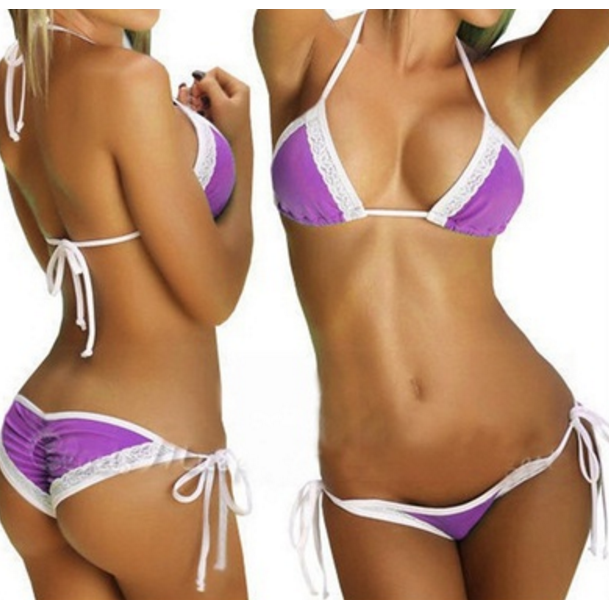 Womens Sexy Bikinis Beach Lace Two-piece Strap Backless Bikini Swimsuit Image 3
