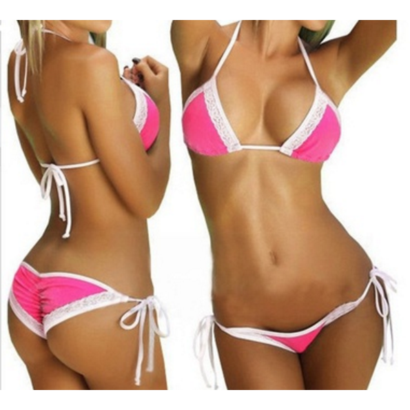 Womens Sexy Bikinis Beach Lace Two-piece Strap Backless Bikini Swimsuit Image 8