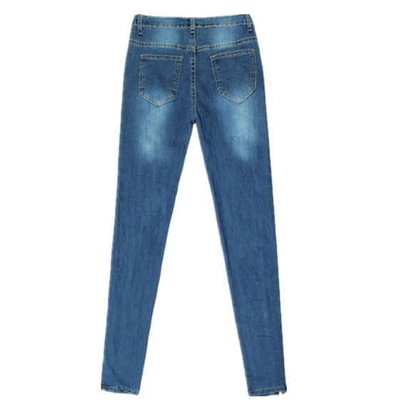 Womens Sexy High Waist Pencil Jeans Casual Blue Ripped Denim Trousers Image 3