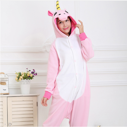 Unicorn Animal Pajama Sets Sexy Hooded Homewear Flannel Sleepwear Female Image 2