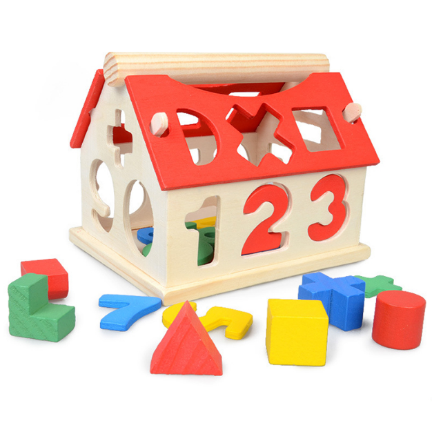 Baby Kids Wooden House Building Blocks Educational Learning Developmental Toy Image 1