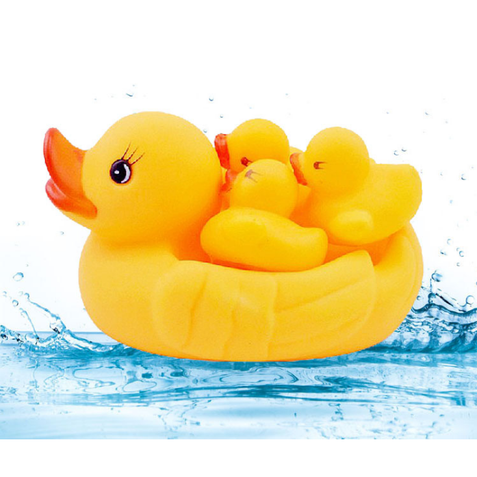 4 Pcs Cute 1 Mother Duck and 3 Yellow Duckling Sounding Swimming Animals Toys Image 1