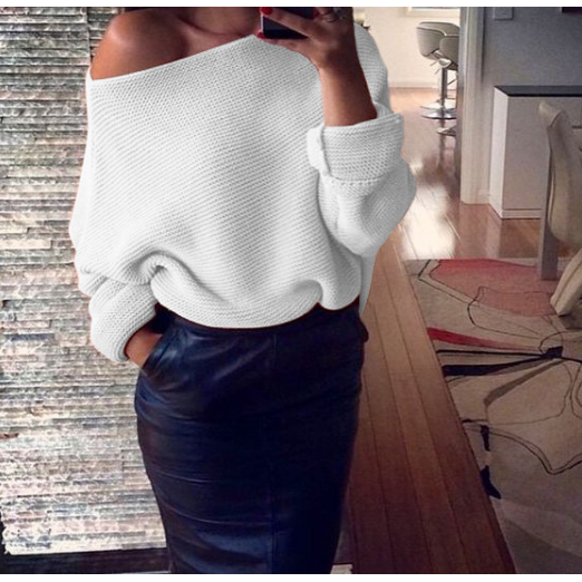 Winter Explosions Sexy Strapless Long-Sleeved Womens Sweaters Image 2