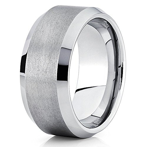 10mm Tungsten Wedding Band Silver Tungsten Ring Tungsten Carbide Band Brushed Image 1